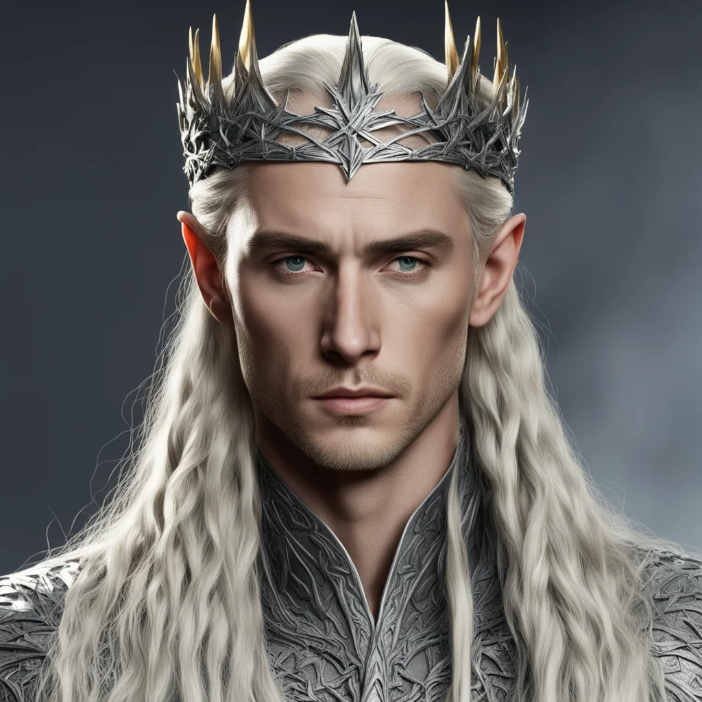 aiking thranduil with blond hair and braids wearing silver crown of thorns encrusted with diamond with large center diamond amazing awesome portrait 2