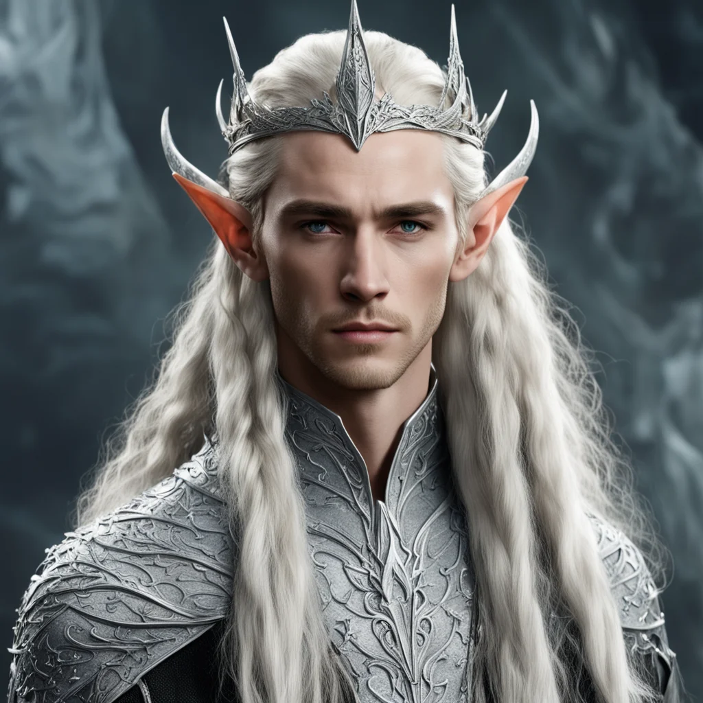aiking thranduil with blond hair and braids wearing silver dragon elvish circlet encrusted with diamonds with large center diamond confident engaging wow artstation art 3