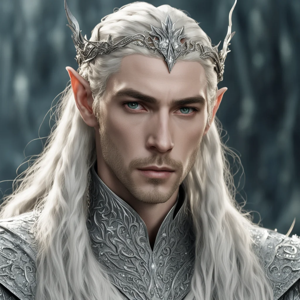 aiking thranduil with blond hair and braids wearing silver elvish circlet heavily encrusted with diamonds amazing awesome portrait 2
