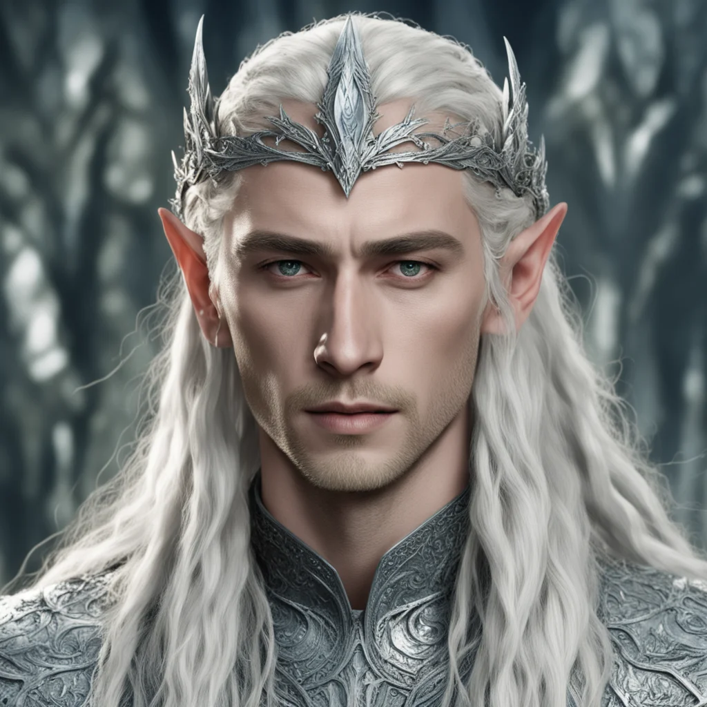 aiking thranduil with blond hair and braids wearing silver elvish circlet heavily encrusted with diamonds confident engaging wow artstation art 3
