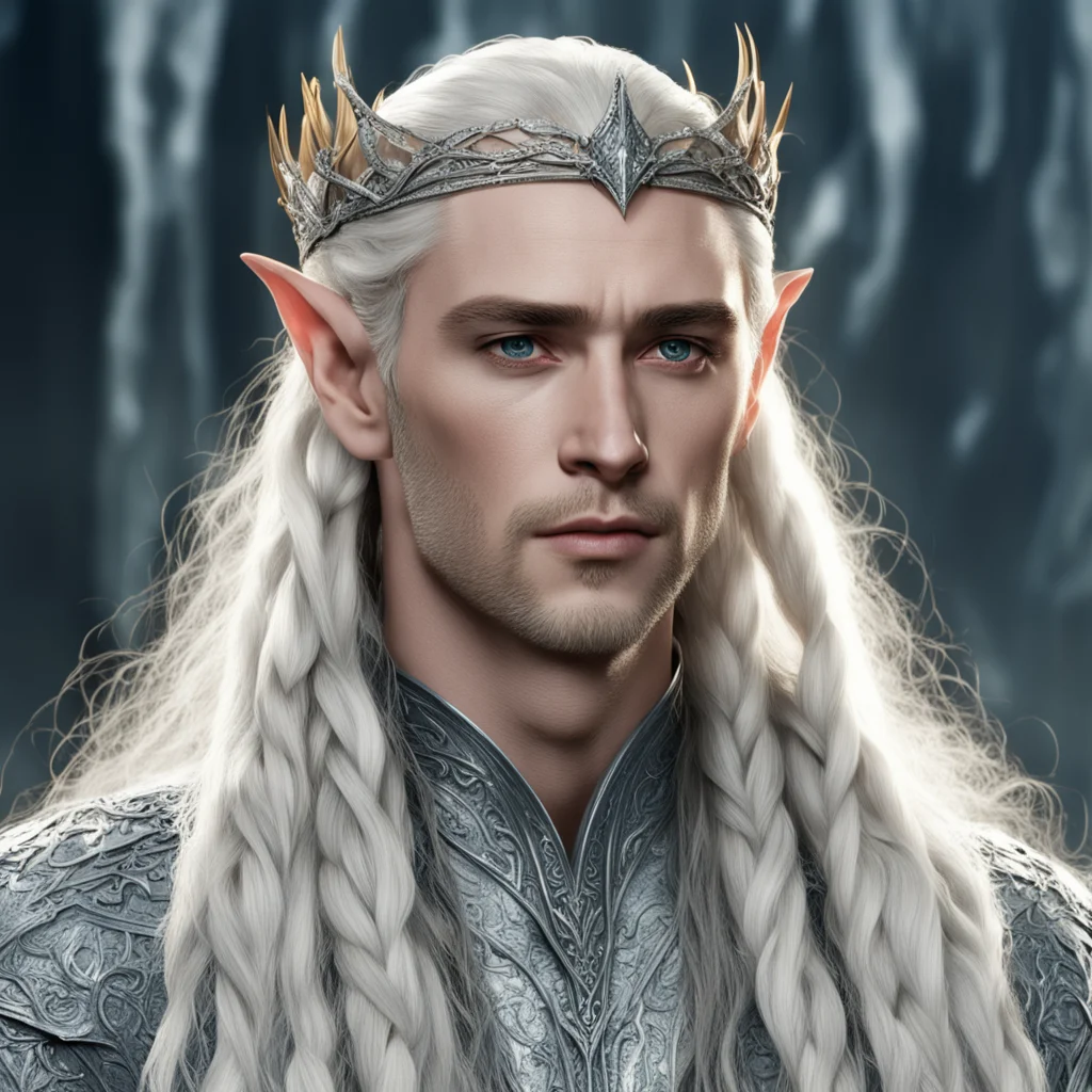 aiking thranduil with blond hair and braids wearing silver elvish circlet heavily encrusted with diamonds good looking trending fantastic 1
