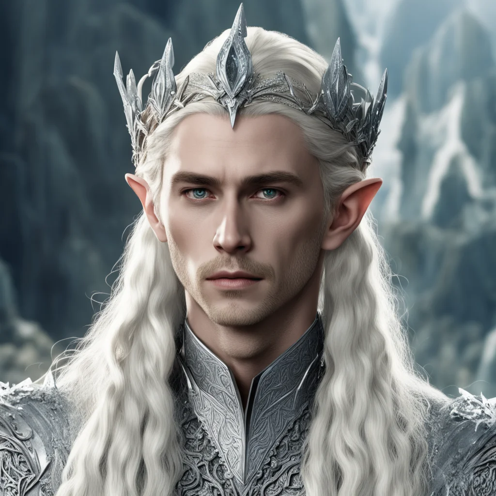 aiking thranduil with blond hair and braids wearing silver elvish circlet heavily encrusted with large diamonds good looking trending fantastic 1