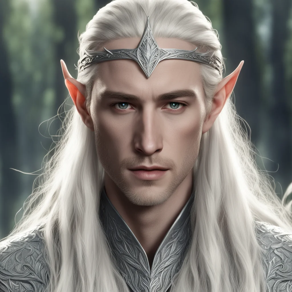 aiking thranduil with blond hair and braids wearing silver elvish circlet of silver laurel leaf and large diamonds  amazing awesome portrait 2