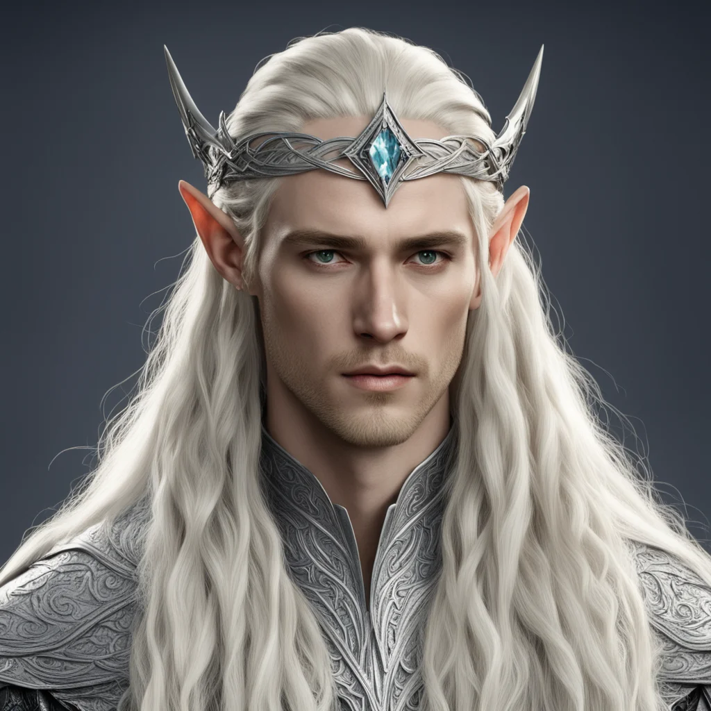 aiking thranduil with blond hair and braids wearing silver elvish circlet with large center diamond  amazing awesome portrait 2
