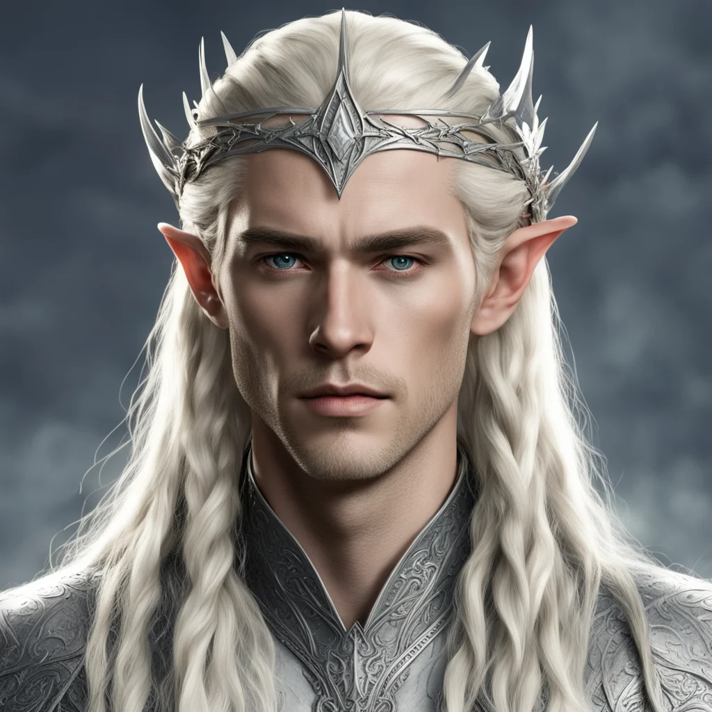 aiking thranduil with blond hair and braids wearing silver elvish circlet with large center diamond  confident engaging wow artstation art 3