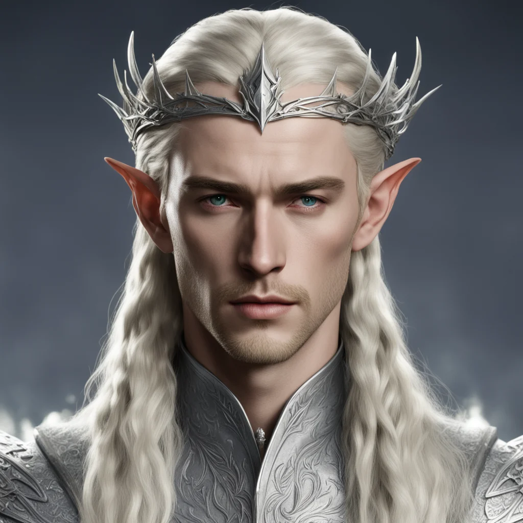 aiking thranduil with blond hair and braids wearing silver elvish circlet with large center diamond  good looking trending fantastic 1