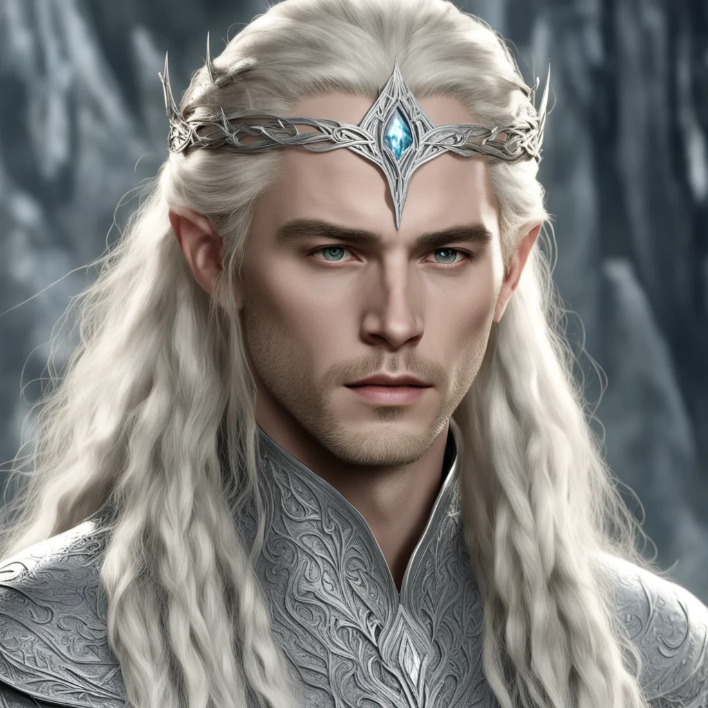 aiking thranduil with blond hair and braids wearing silver elvish circlet with large center diamond amazing awesome portrait 2