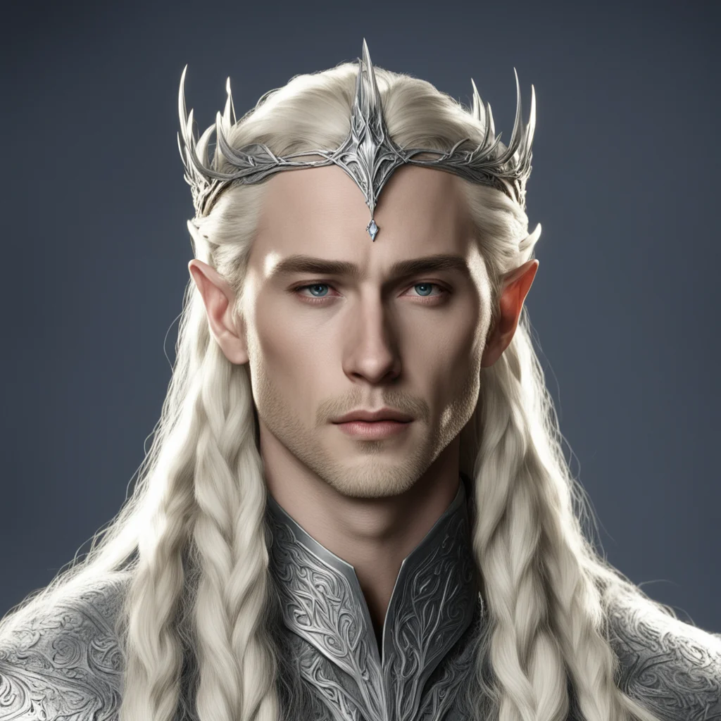 king thranduil with blond hair and braids wearing silver elvish circlet with large center diamond good looking trending fantastic 1