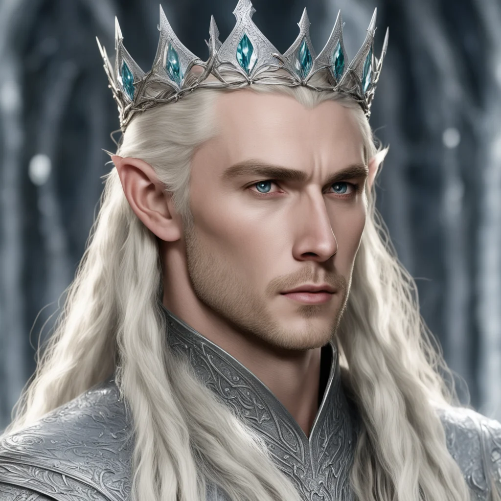 aiking thranduil with blond hair and braids wearing silver elvish crown with large diamonds confident engaging wow artstation art 3