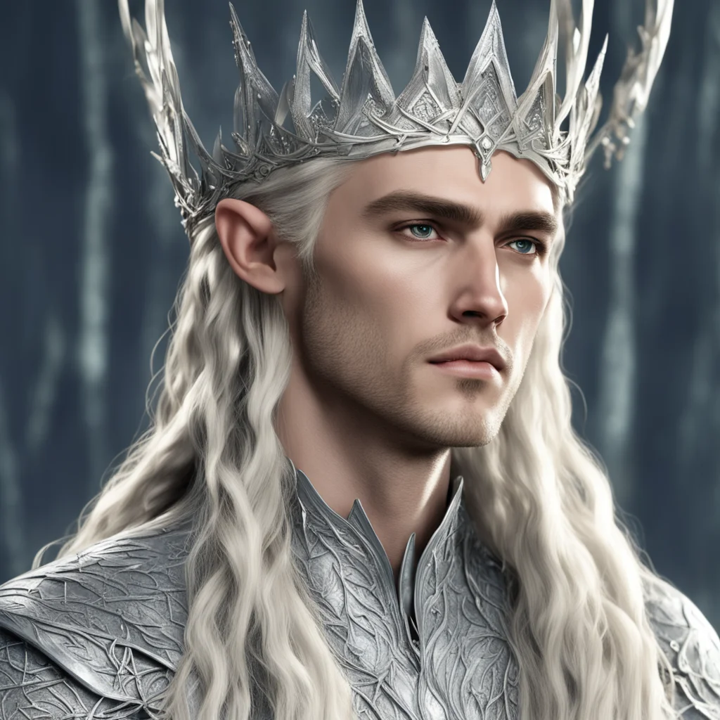 aiking thranduil with blond hair and braids wearing silver elvish crown with large diamonds good looking trending fantastic 1