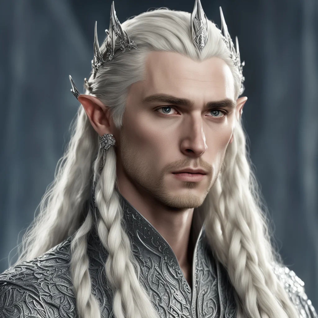 aiking thranduil with blond hair and braids wearing silver elvish hair fork encrusted with diamonds good looking trending fantastic 1