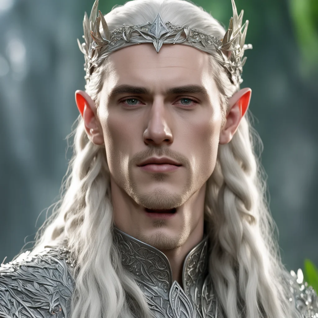 aiking thranduil with blond hair and braids wearing silver fig leaf elvish circlet encrusted with diamonds  amazing awesome portrait 2