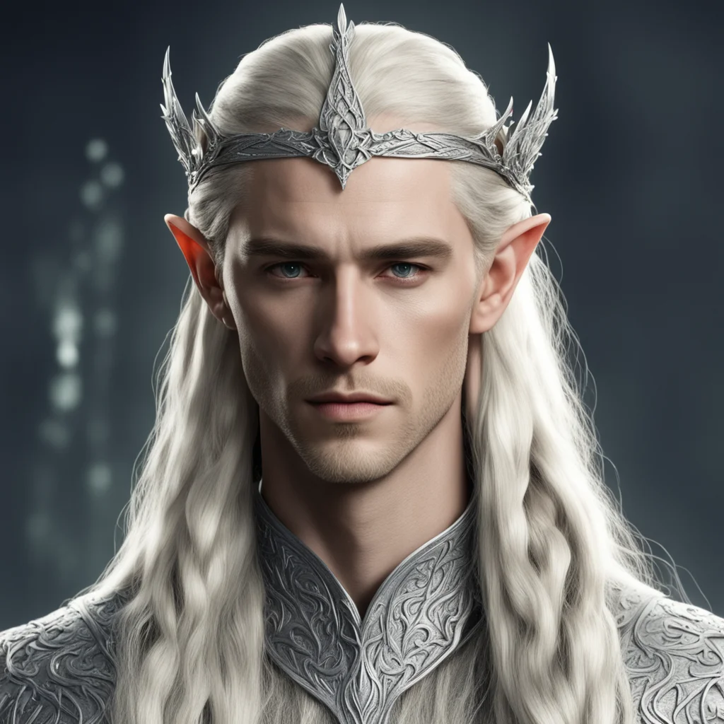 aiking thranduil with blond hair and braids wearing silver flower diamonds to form a silver elvish circlet with large center diamond confident engaging wow artstation art 3