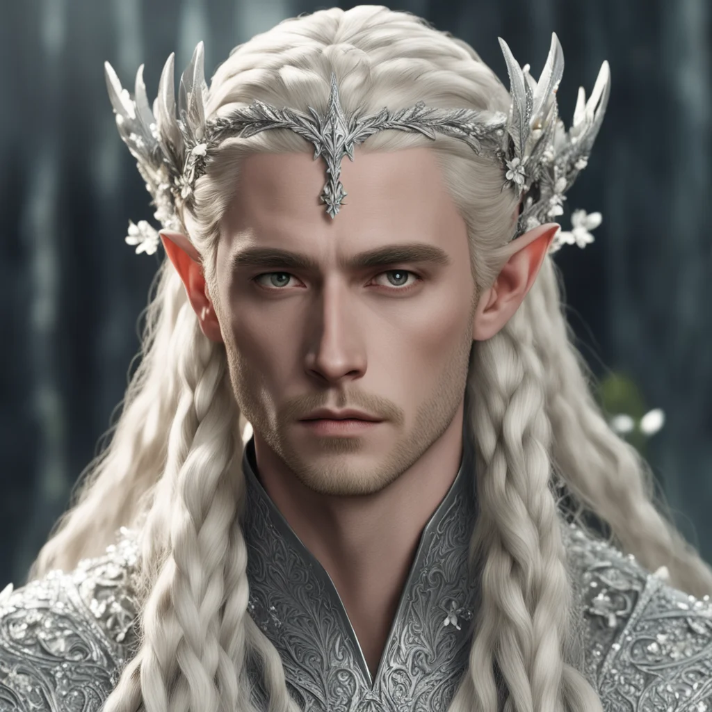 king thranduil with blond hair and braids wearing silver flowers encrusted with diamonds  amazing awesome portrait 2