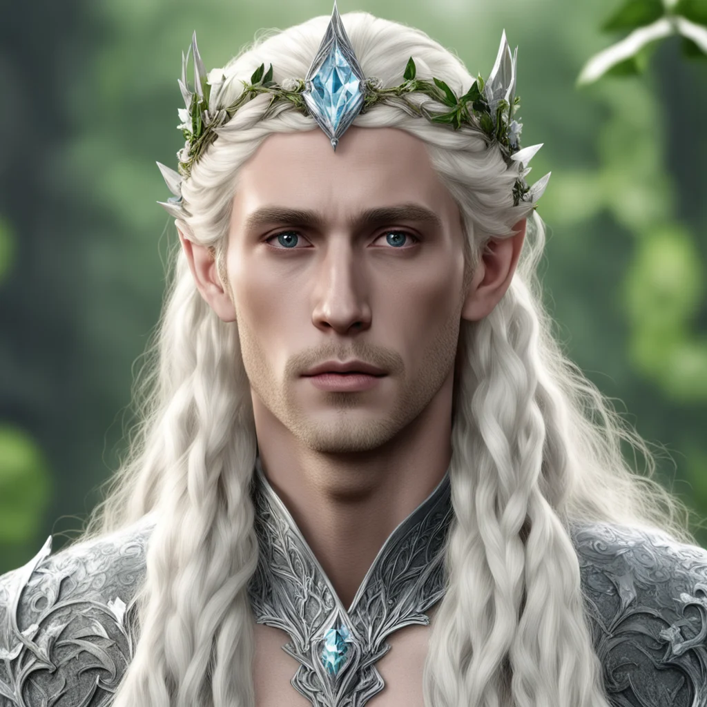 aiking thranduil with blond hair and braids wearing silver holly vine elvish circlet with large diamond clusters amazing awesome portrait 2