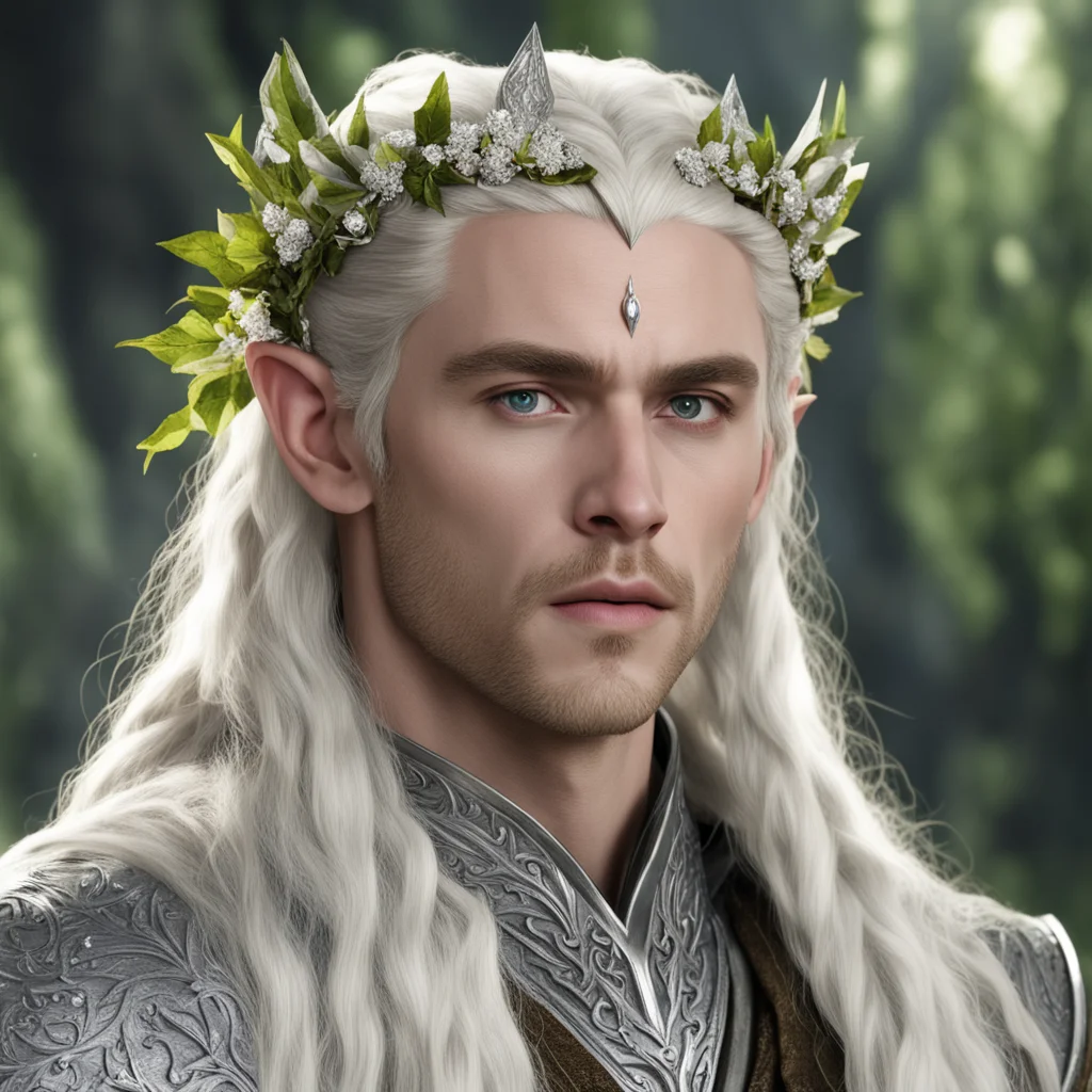 aiking thranduil with blond hair and braids wearing silver holly vine elvish circlet with large diamond clusters good looking trending fantastic 1