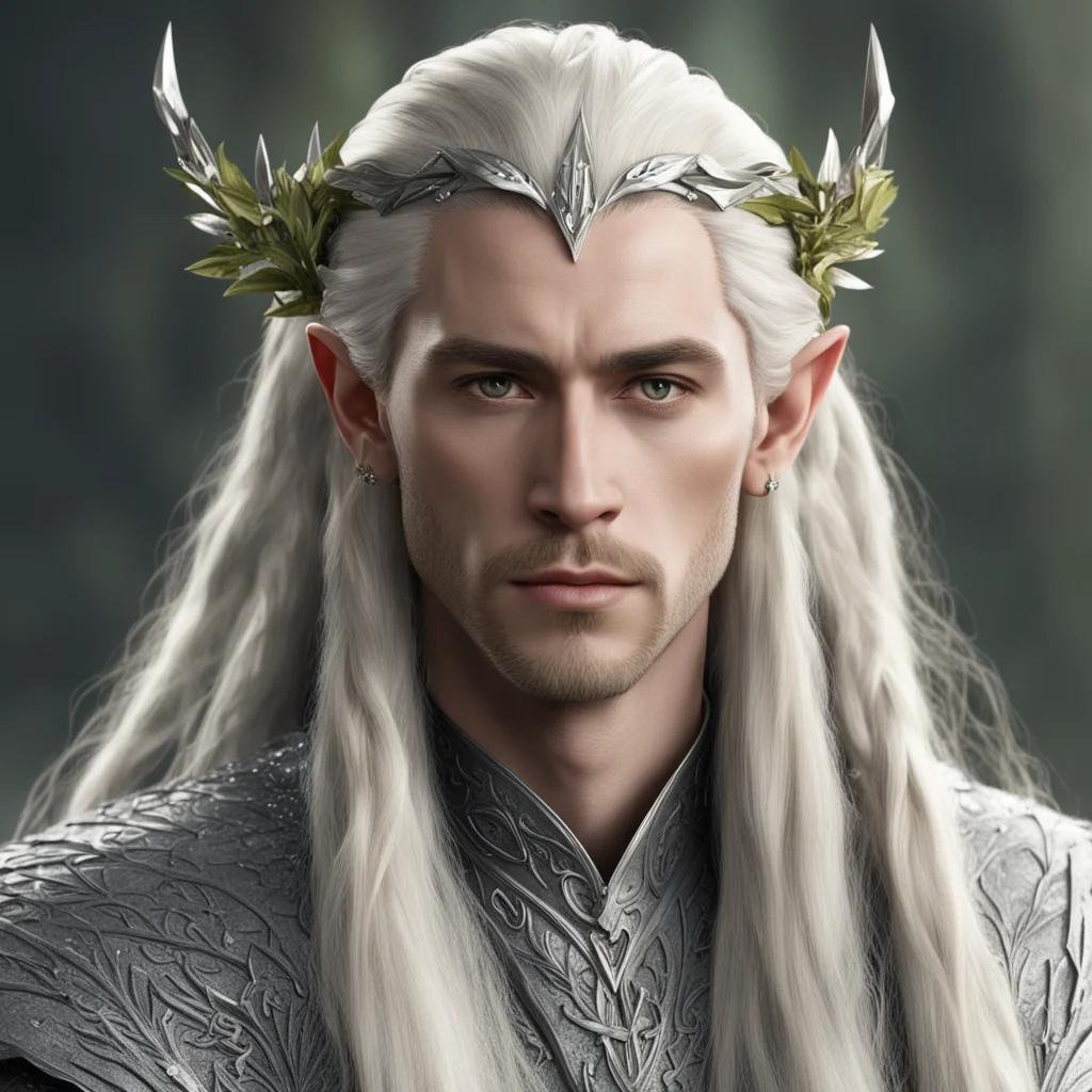aiking thranduil with blond hair and braids wearing silver laurel leaf and large diamond berries in hair amazing awesome portrait 2