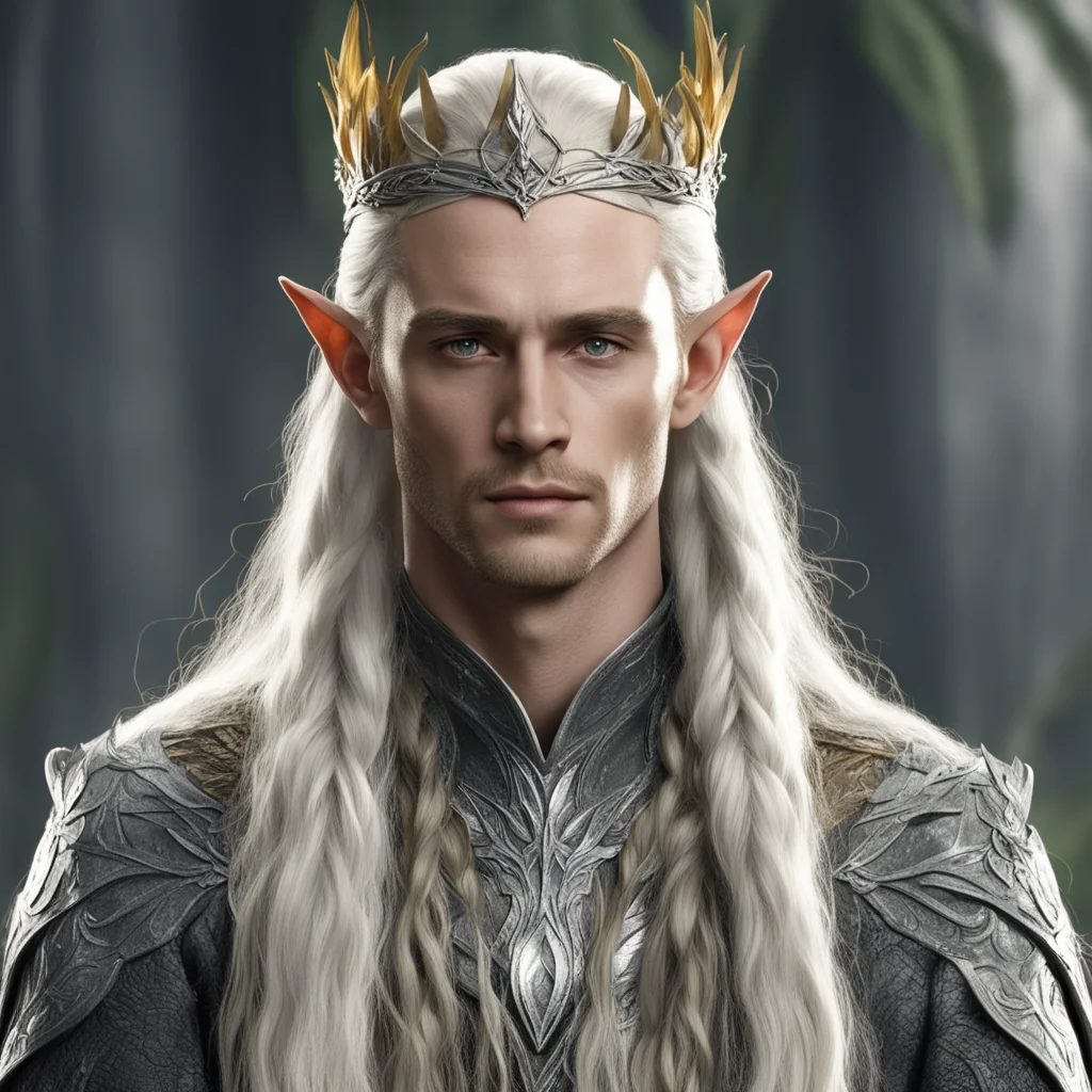 aiking thranduil with blond hair and braids wearing silver laurel leaf circlet with diamond berry on head amazing awesome portrait 2