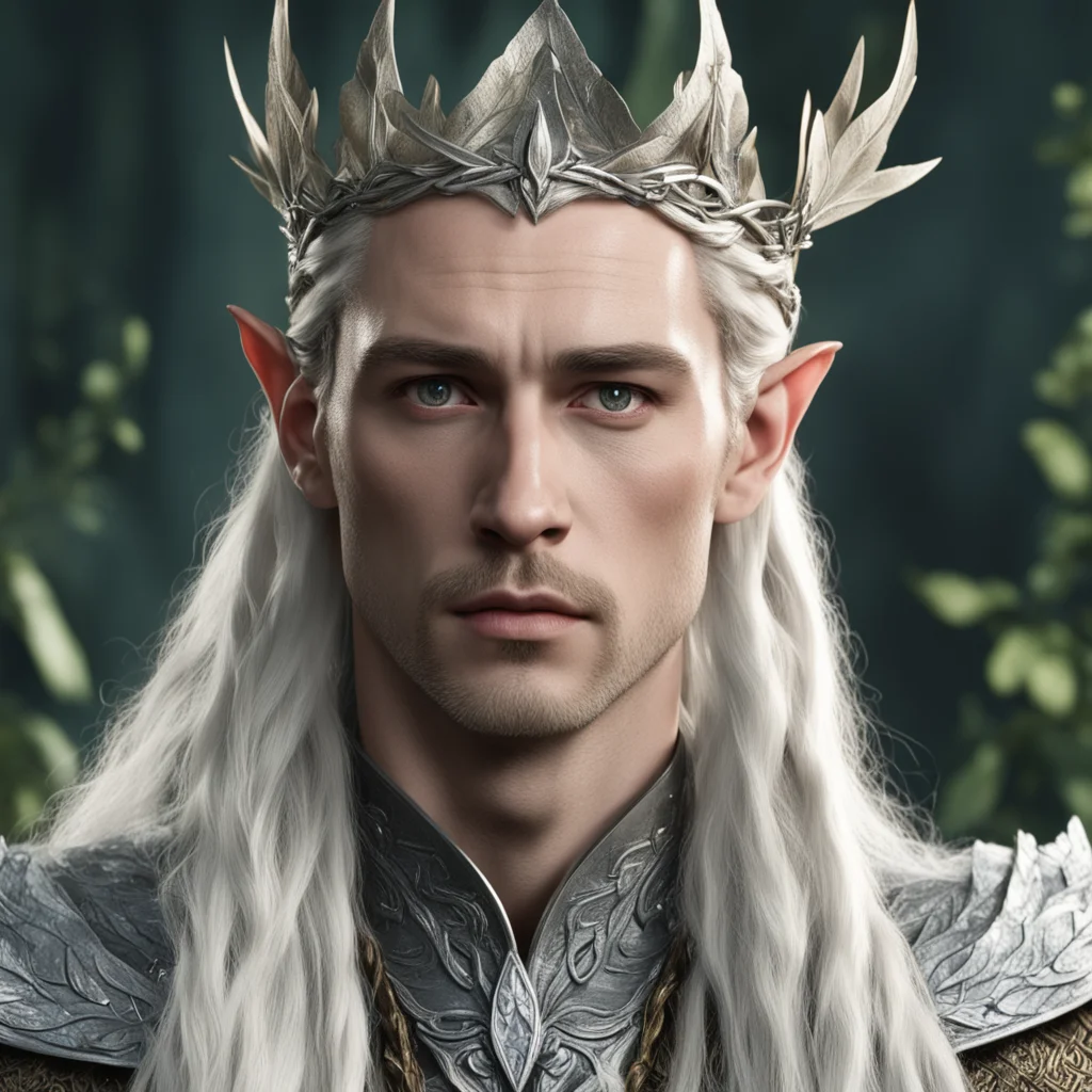 aiking thranduil with blond hair and braids wearing silver laurel leaf circlet with diamond berry on head