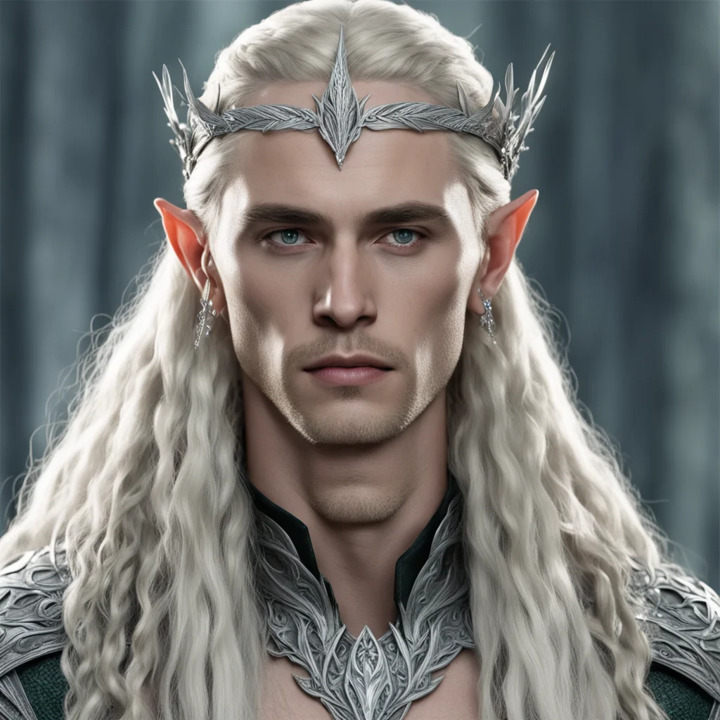 king thranduil with blond hair and braids wearing silver laurel leaf encrusted with diamonds elvish circlet with center diamond amazing awesome portrait 2