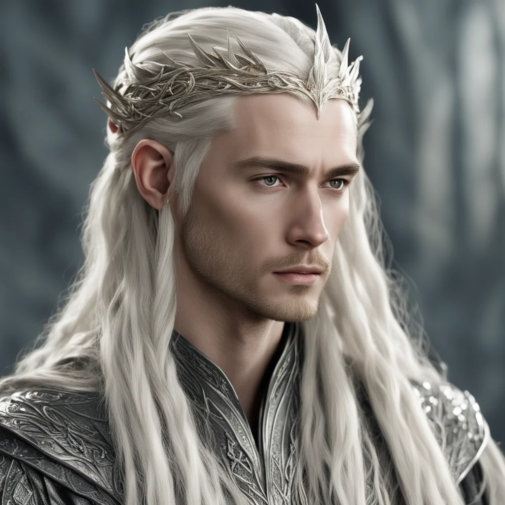 aiking thranduil with blond hair and braids wearing silver leaf and diamond string in hair amazing awesome portrait 2