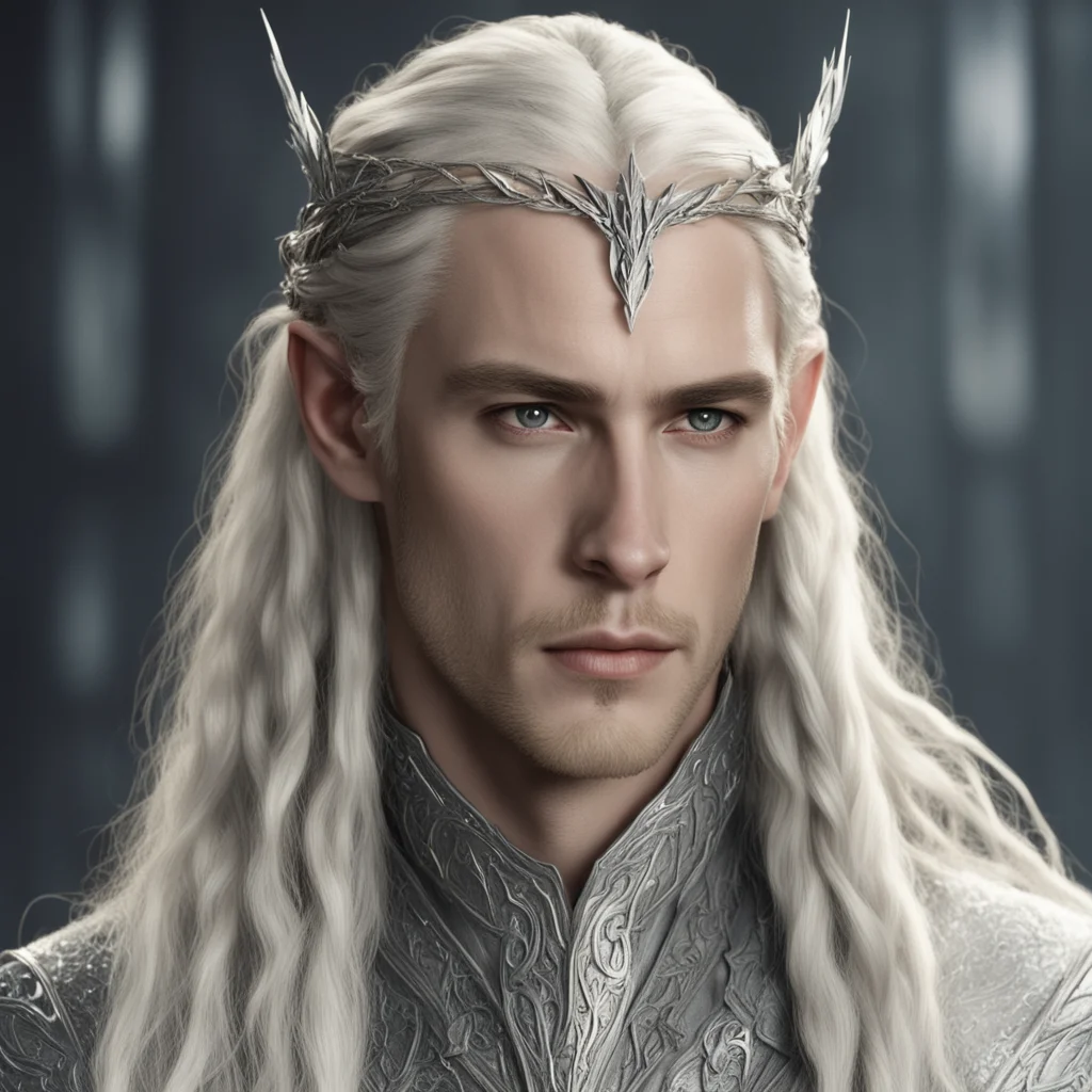 aiking thranduil with blond hair and braids wearing silver leaf and diamond string in hair