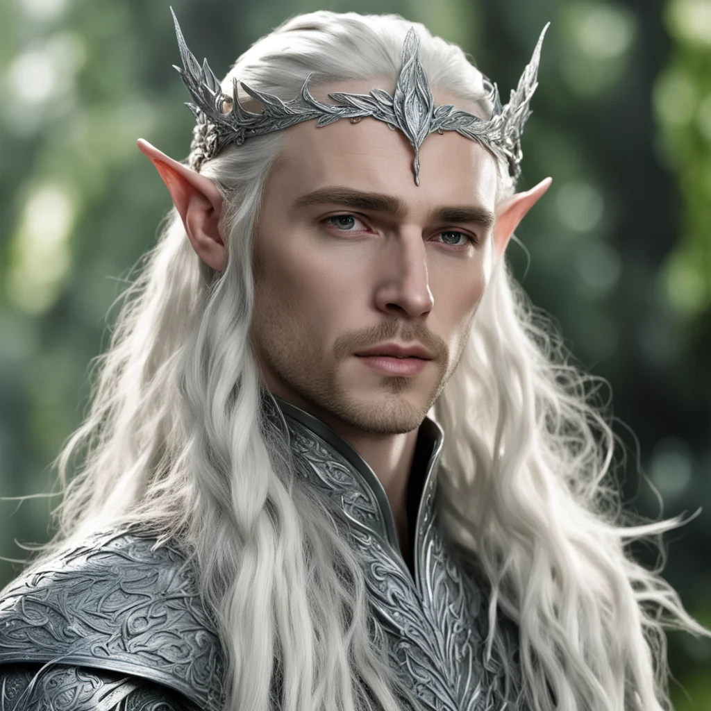 aiking thranduil with blond hair and braids wearing silver leaf and vine silver elvish circlet encrusted with diamonds amazing awesome portrait 2