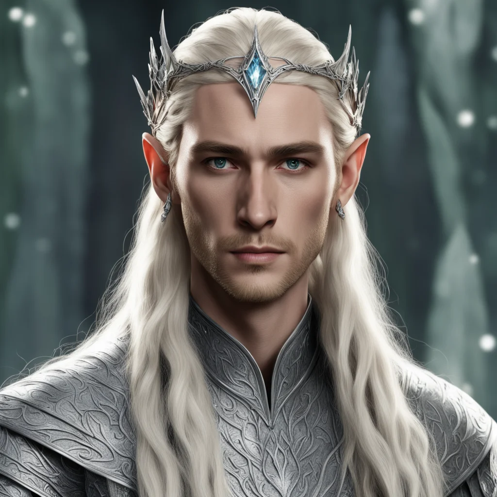 king thranduil with blond hair and braids wearing silver mallorn leaf and large diamond elvish circlet with center diamond amazing awesome portrait 2