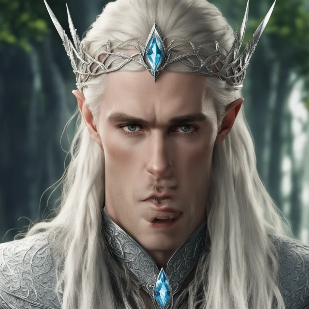 king thranduil with blond hair and braids wearing silver mallorn leaf and large diamond elvish circlet with center diamond confident engaging wow artstation art 3