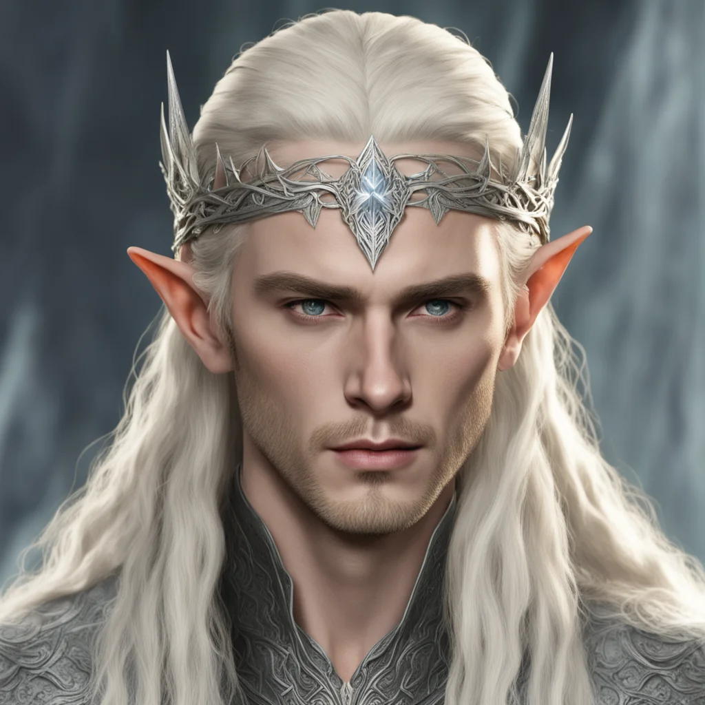 aiking thranduil with blond hair and braids wearing silver mirkwood elvish circlet with large center diamond amazing awesome portrait 2