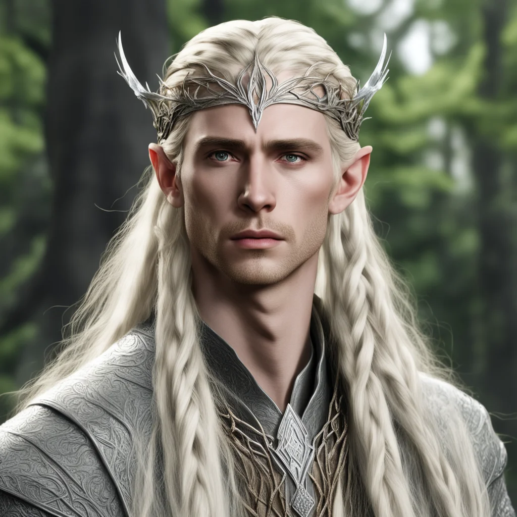 king thranduil with blond hair and braids wearing silver mirkwood elvish circlet with large center diamond good looking trending fantastic 1