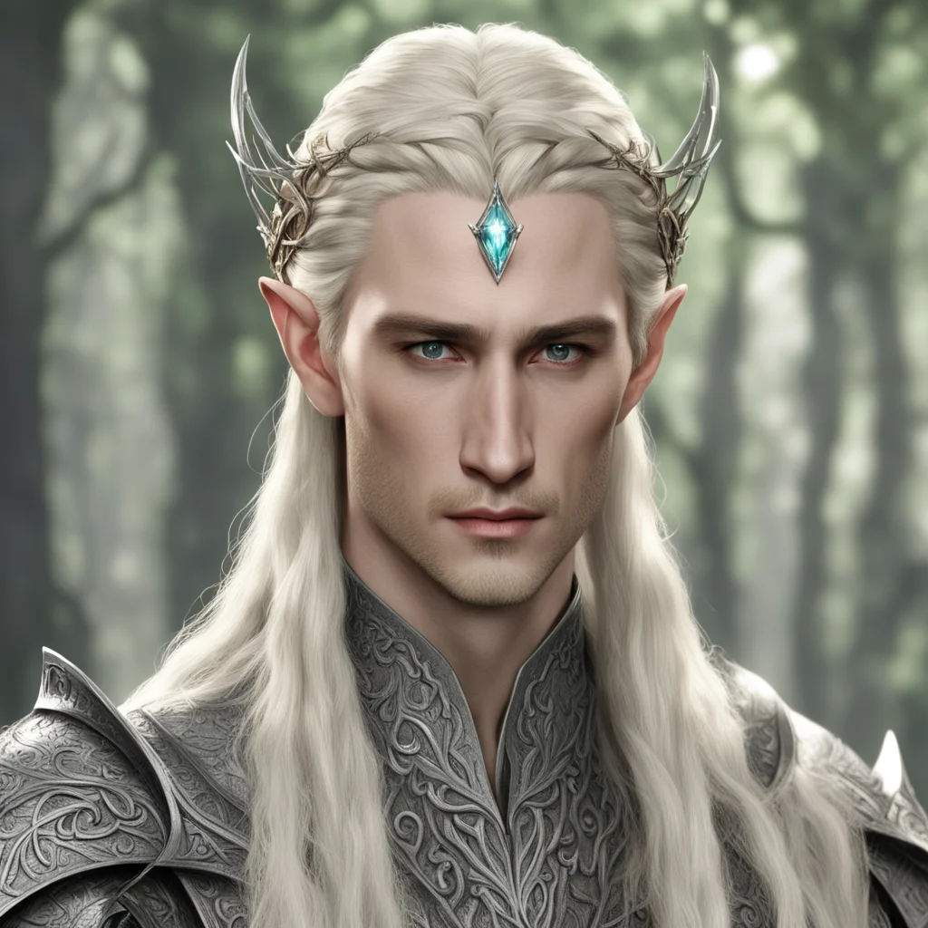 aiking thranduil with blond hair and braids wearing silver mirkwood elvish circlet with large center diamond