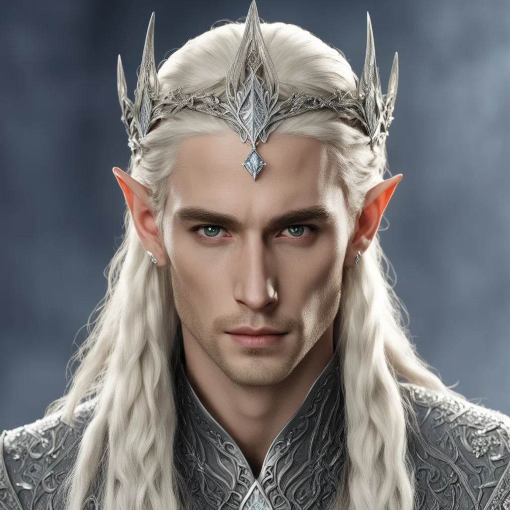 aiking thranduil with blond hair and braids wearing silver nandorin elvish circlet encrusted with diamonds with center diamond  confident engaging wow artstation art 3