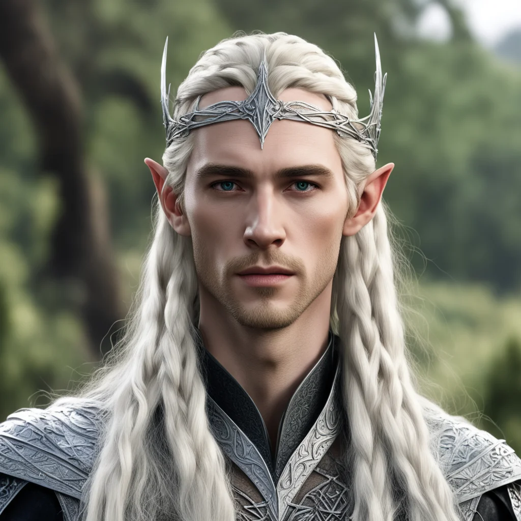 king thranduil with blond hair and braids wearing silver nandorin elvish circlet with center diamond amazing awesome portrait 2