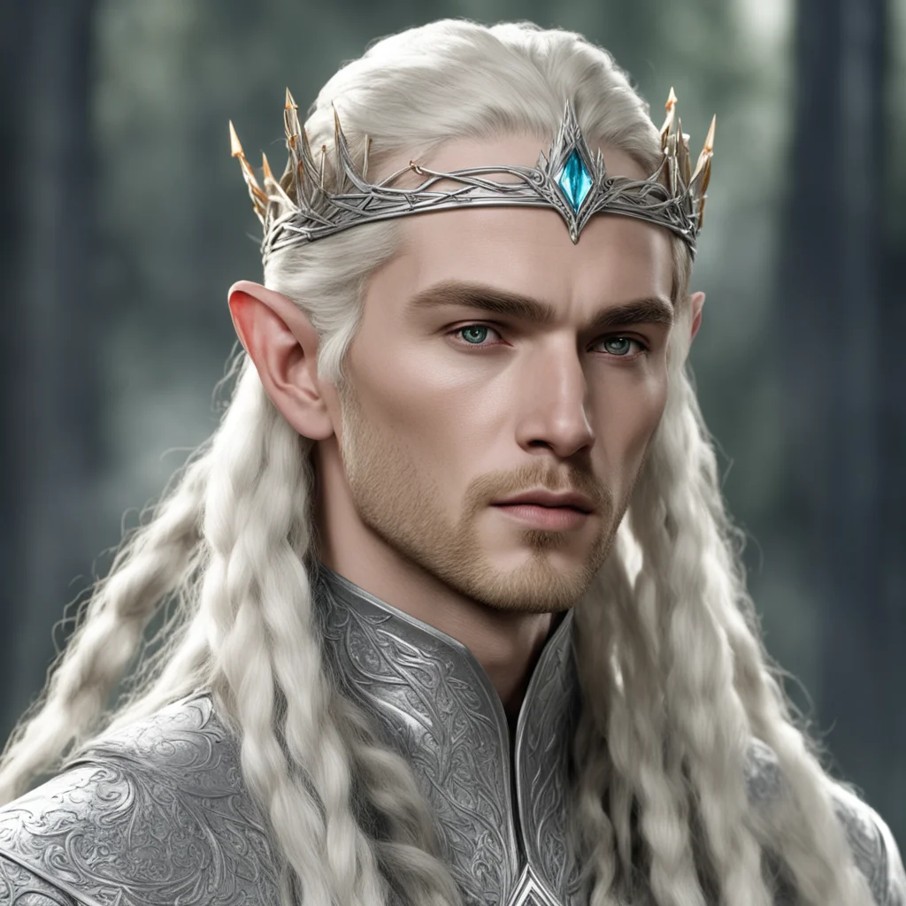 king thranduil with blond hair and braids wearing silver nandorin elvish circlet with center diamond good looking trending fantastic 1
