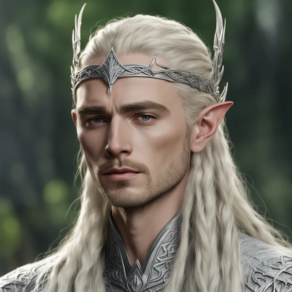 king thranduil with blond hair and braids wearing silver nandorin elvish circlet with center diamond