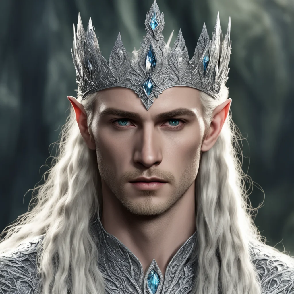 aiking thranduil with blond hair and braids wearing silver nandorin elvish crown encrusted with diamonds with large center diamond on crown confident engaging wow artstation art 3