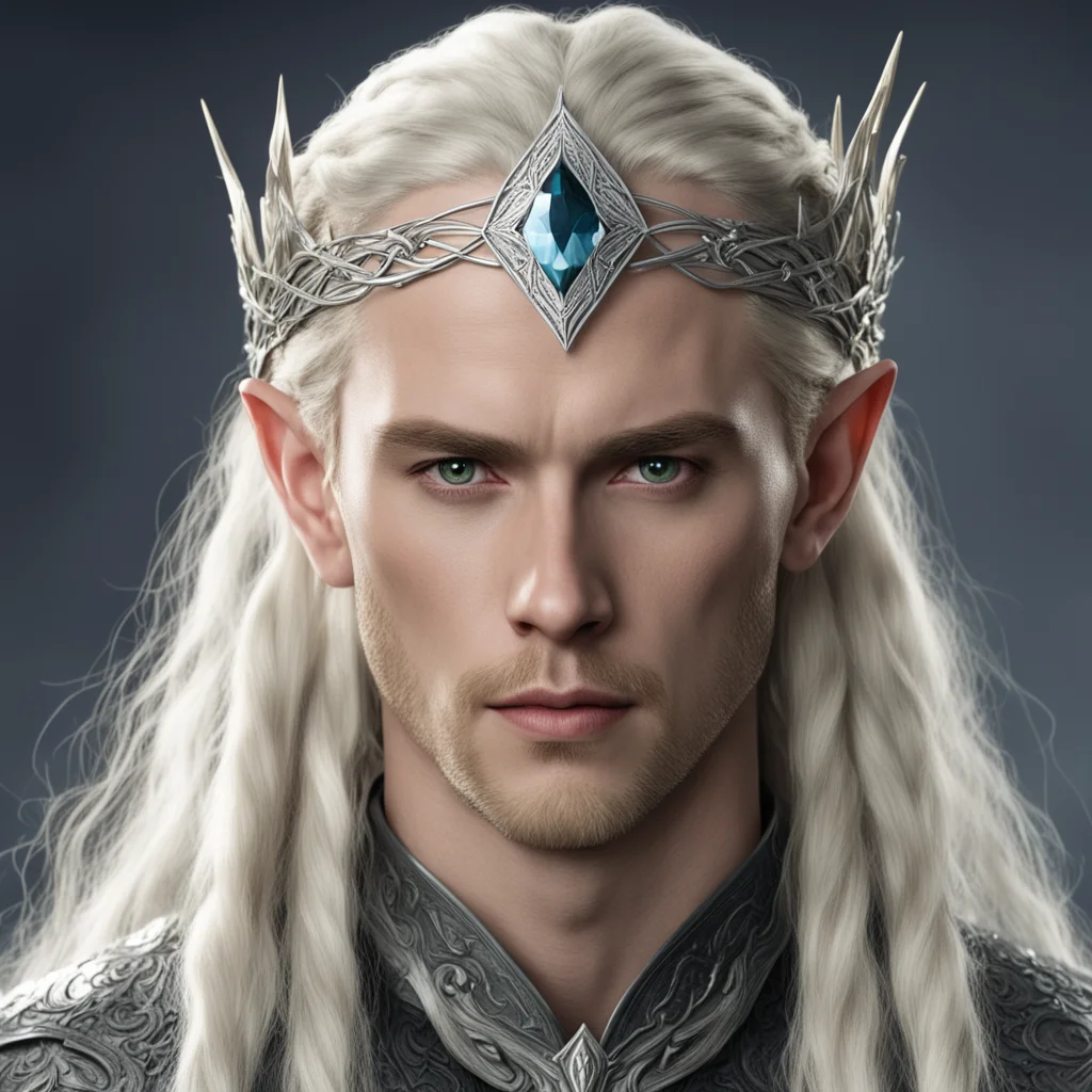 aiking thranduil with blond hair and braids wearing silver nugget elvish circlet with large center diamond good looking trending fantastic 1