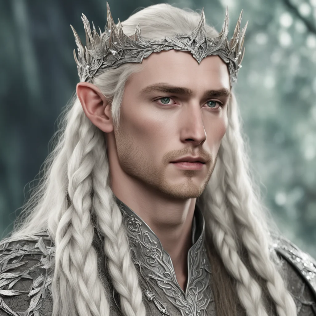 aiking thranduil with blond hair and braids wearing silver oak leaf elvish circlet encrusted with diamonds amazing awesome portrait 2