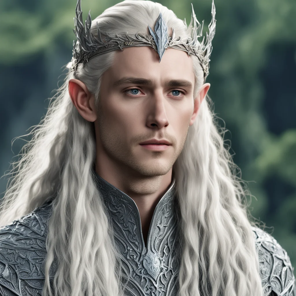 aiking thranduil with blond hair and braids wearing silver oak leaf elvish circlet encrusted with diamonds confident engaging wow artstation art 3