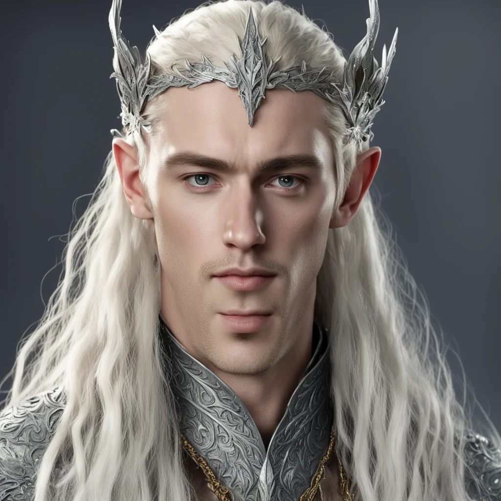 king thranduil with blond hair and braids wearing silver oak leaf elvish circlet encrusted with diamonds good looking trending fantastic 1