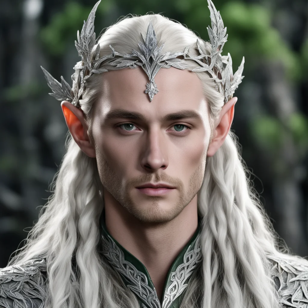 king thranduil with blond hair and braids wearing silver oak leaf elvish circlet encrusted with diamonds with large center diamond amazing awesome portrait 2
