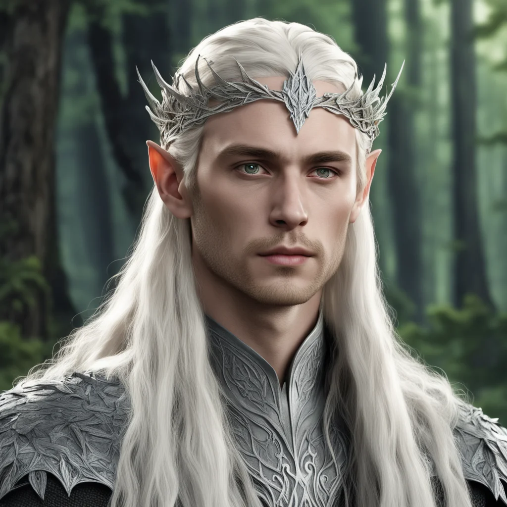 aiking thranduil with blond hair and braids wearing silver pine leaf elvish circlet with diamond at the center confident engaging wow artstation art 3