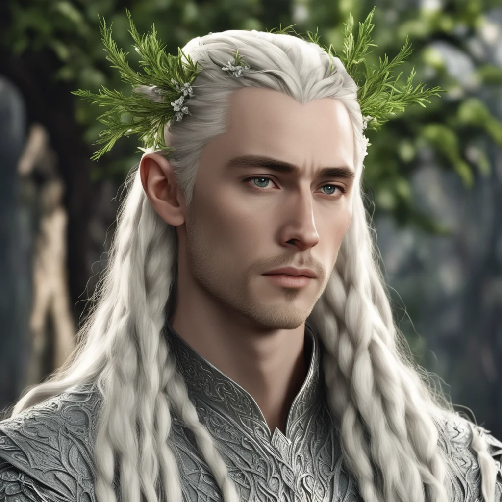 aiking thranduil with blond hair and braids wearing silver rosemary branches with diamond flowers in hair good looking trending fantastic 1