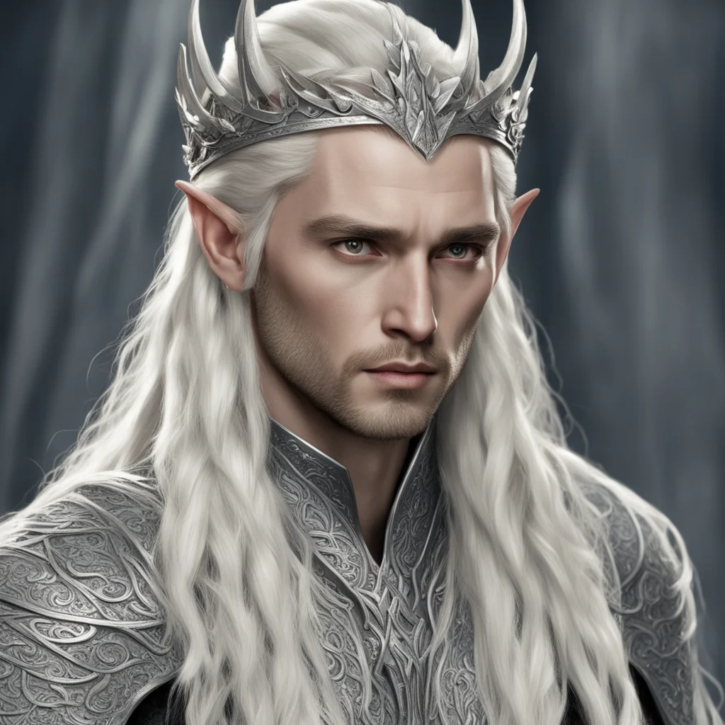 aiking thranduil with blond hair and braids wearing silver rosettes studded with diamonds on silver elvish circlet amazing awesome portrait 2