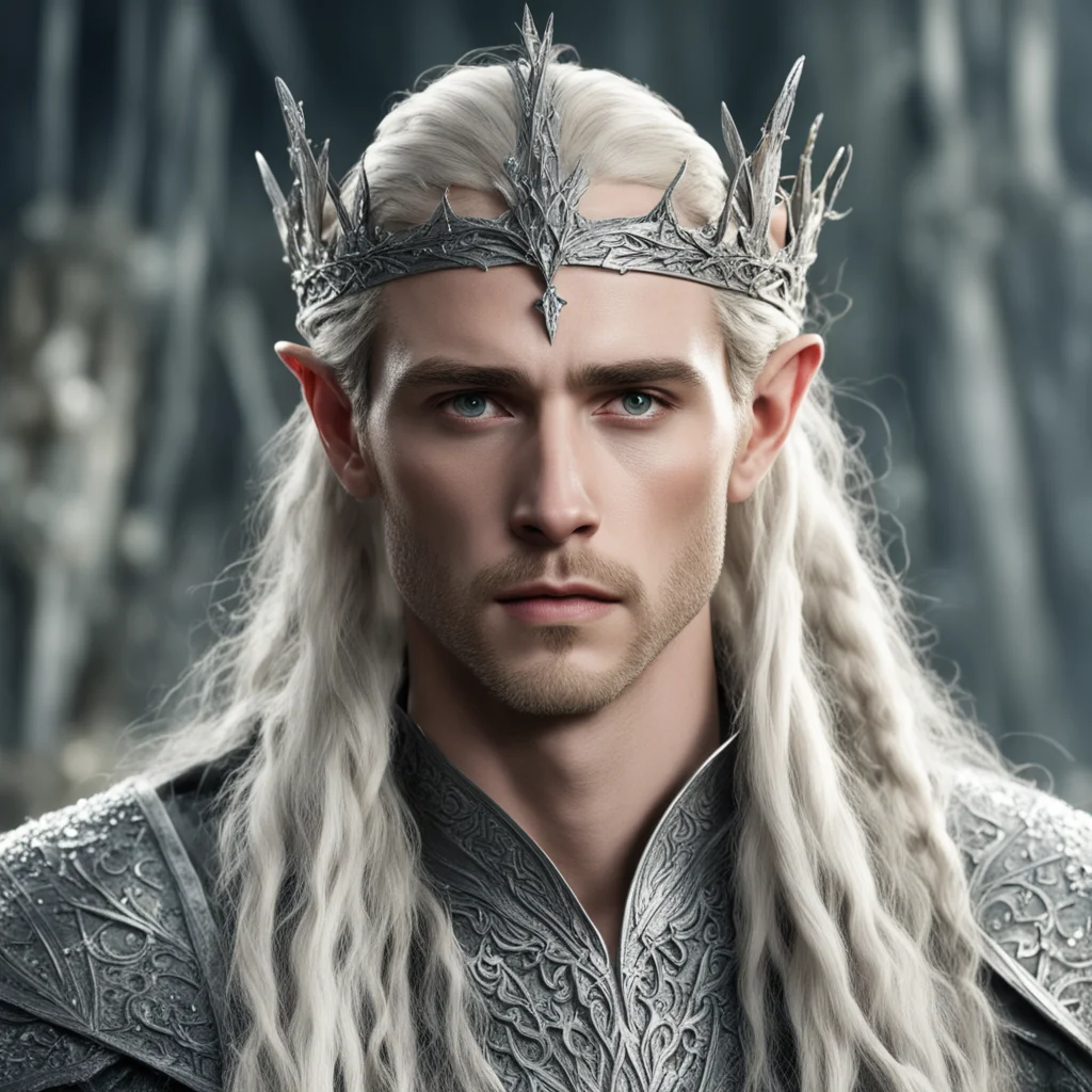 aiking thranduil with blond hair and braids wearing silver rustic elvish crown encrusted with diamonds confident engaging wow artstation art 3