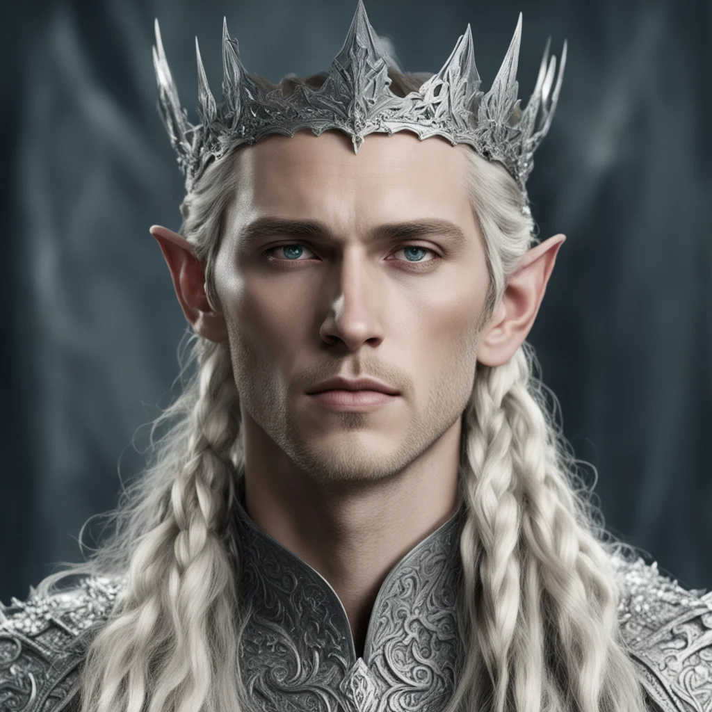 aiking thranduil with blond hair and braids wearing silver rustic elvish crown encrusted with diamonds good looking trending fantastic 1