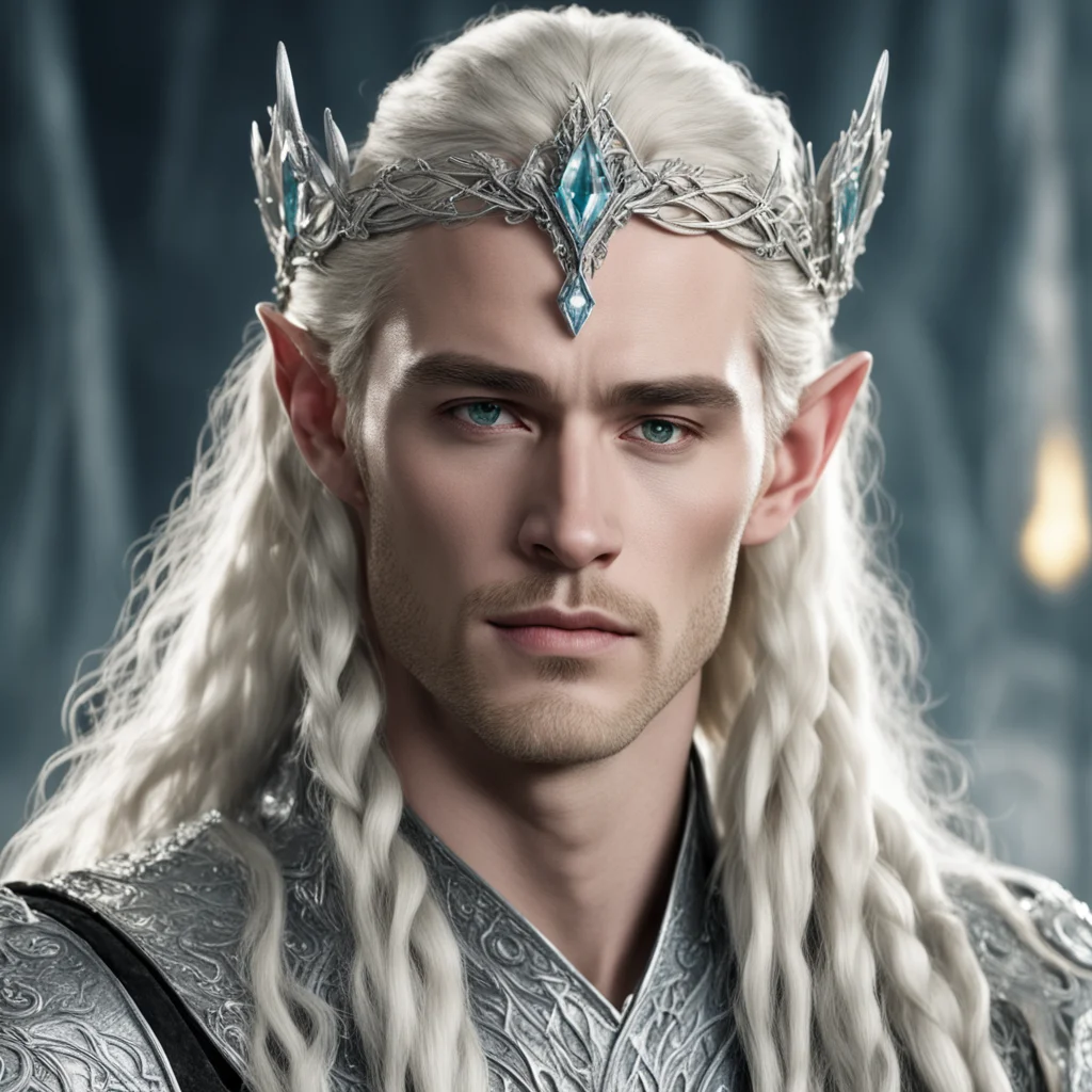 king thranduil with blond hair and braids wearing silver serpentine elvish circlet encrusted with diamonds with large center diamond  amazing awesome portrait 2