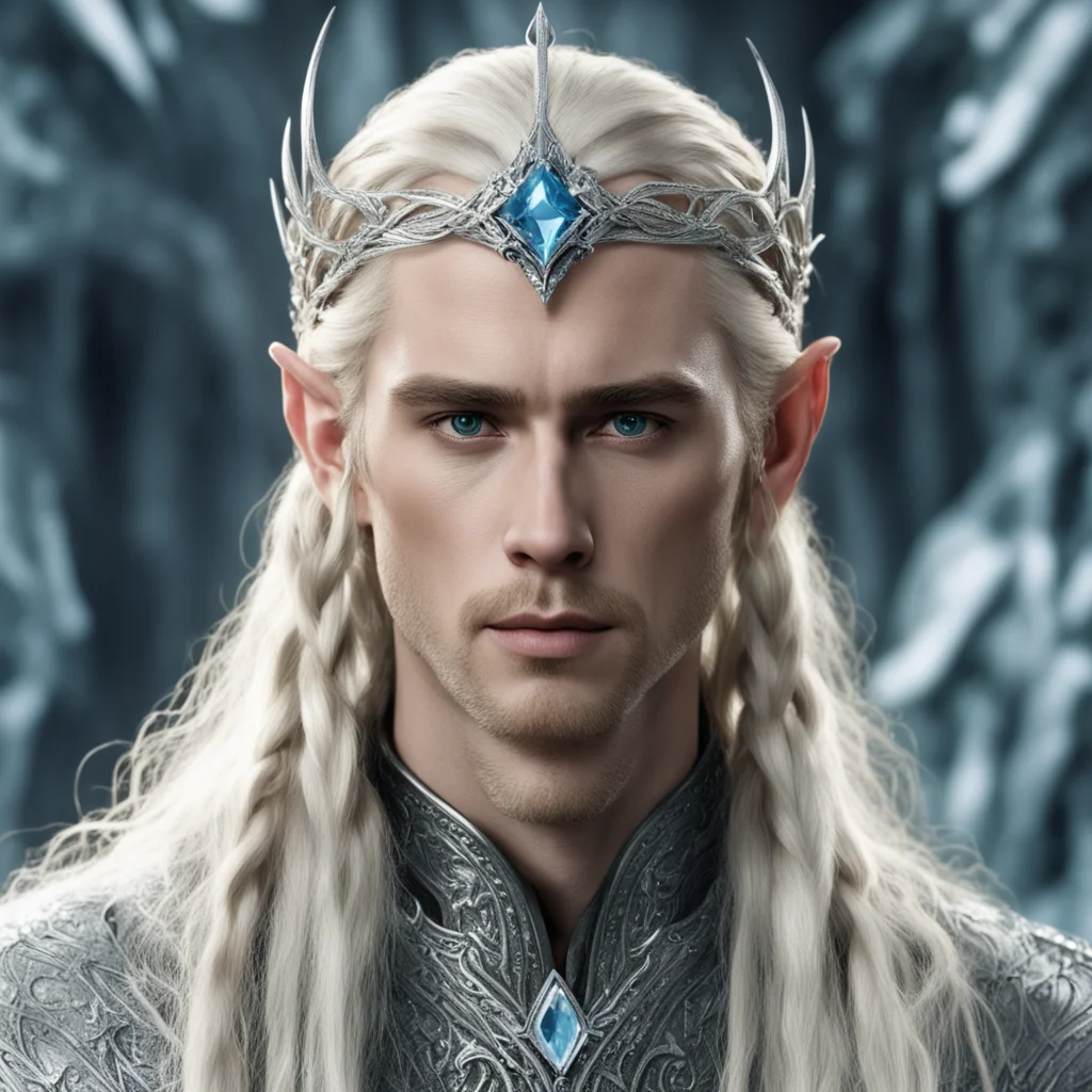 aiking thranduil with blond hair and braids wearing silver serpentine elvish circlet encrusted with diamonds with large center diamond  confident engaging wow artstation art 3