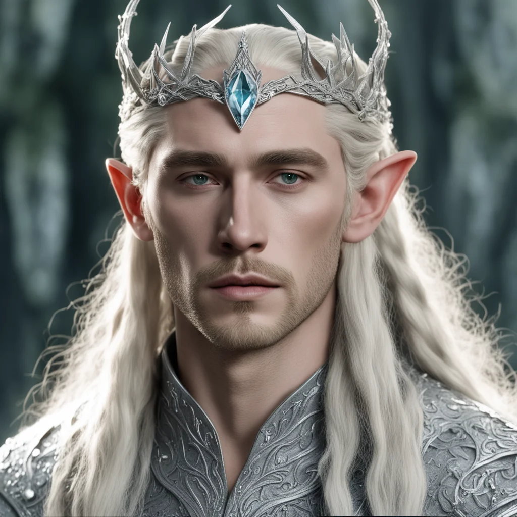 king thranduil with blond hair and braids wearing silver serpentine elvish circlet encrusted with diamonds with large center diamond amazing awesome portrait 2